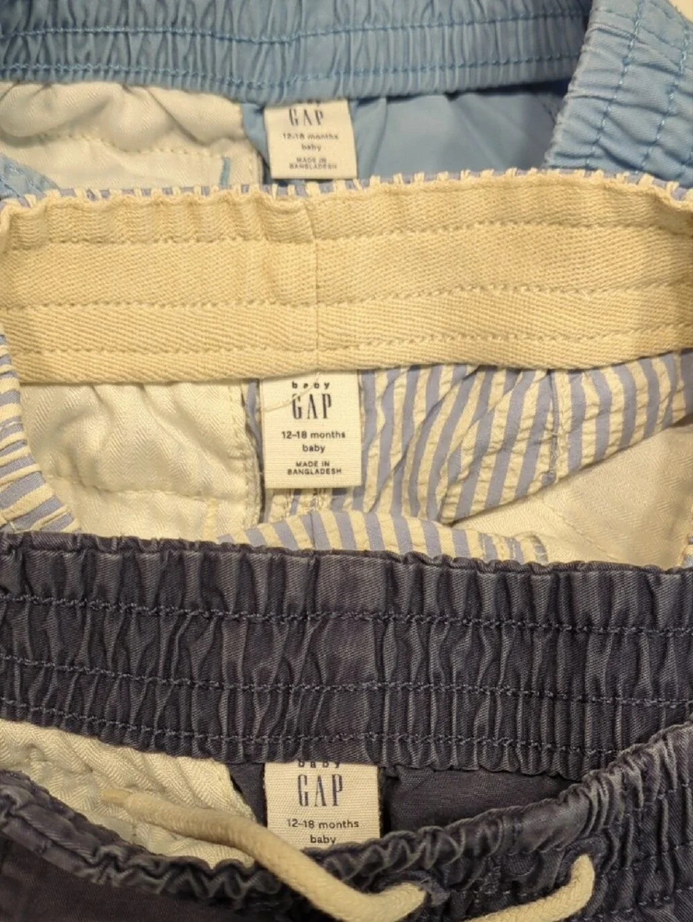GAP Three-Pack Kids Shorts in Navy, Light Blue & Blue-White Stripe